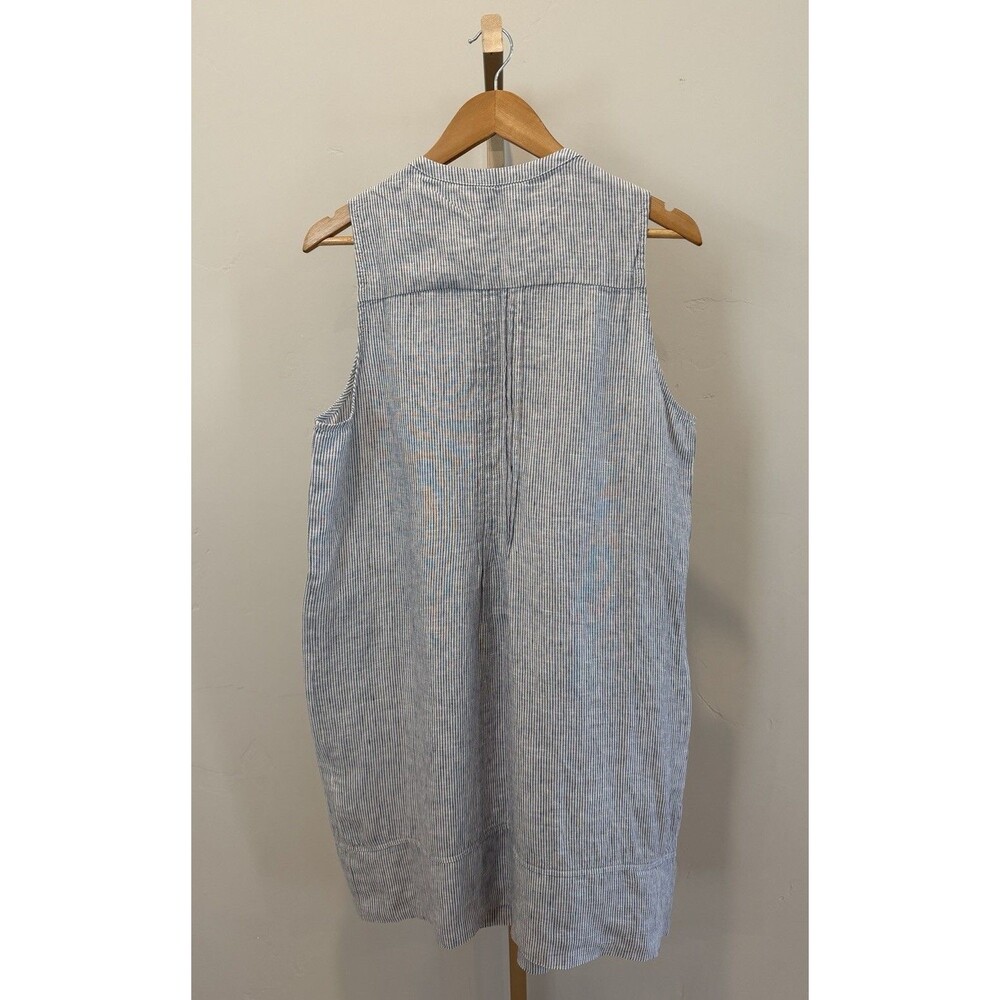 NWT Quince European Linen Sleeveless Swing Dress Women’s L Blue White Pinstripe - Picture 2 of 9